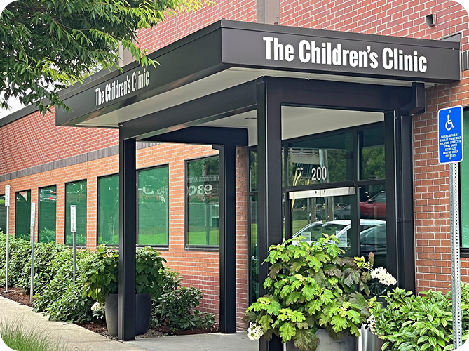 The Children's Clinic building entrance with signage